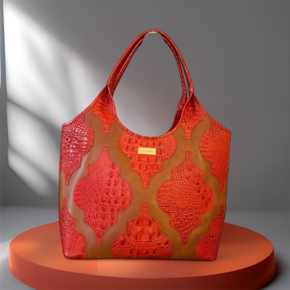 Brahmin Tote Bag Burnt Orange/Beige Neutral Tones - Picture 1 of 12